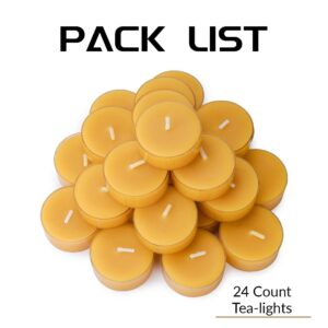 Natural Yellow Beeswax Tealight Candles - 24 pcs - Organic Candle Natural Scent Smokeless Clean Burning