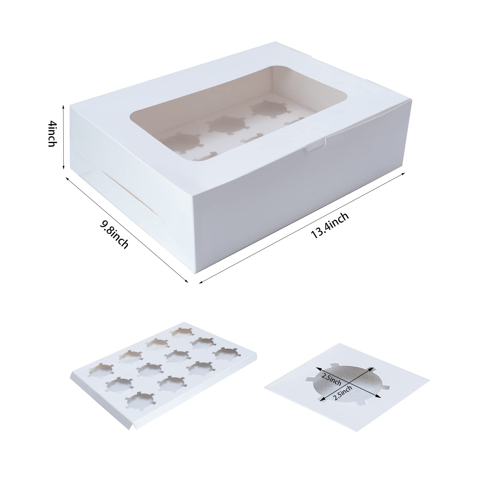 Yeplan 50 Packs Cupcake Boxes,9.4x6.1x3.14 Inches 6 Count Cupcake Box,White Cupcake Containers with Clear Window and Six Treat Holder,Pastry and Cookie Boxes,Bakery Boxes