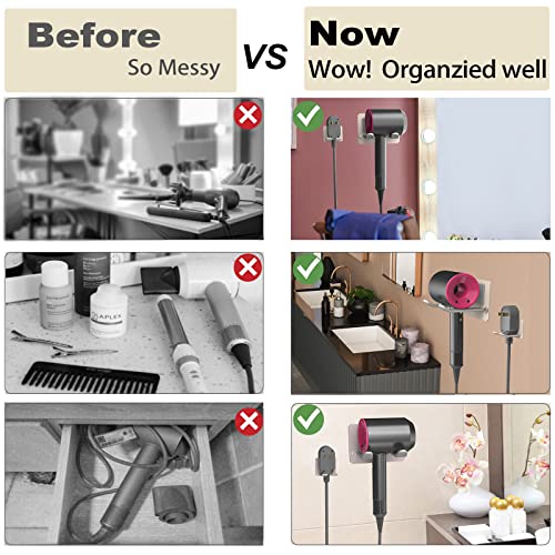 Adhesive Hair Dryer Holder Wall Mount - Adhesive Bathroom Vanity Blow Dryer Holder Organizer Compatible with Dyson Hair Dryers (Milk Tea)