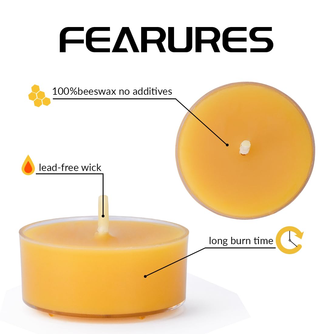 Natural Yellow Beeswax Tealight Candles - 24 pcs - Organic Candle Natural Scent Smokeless Clean Burning