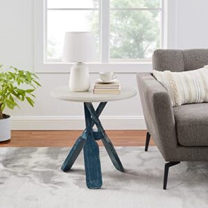 Powell Round Top Shanice Oar Side Table, Coastal Blue and White (PAMZN2087)