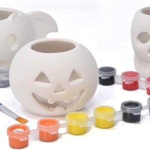 Gift Boutique Ceramic Pumpkins Skull Bat Figurines Paint Craft Kit Set of 6 Unpainted Ceramics Pumpkin Ready to Paint for Kids Classroom Fall Halloween Party Decor