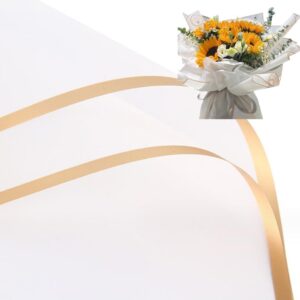 20 sheets pure color gold edge flower wrapping paper,waterproof valentine's day bouquet wrapping paper 23x23inch used for diy crafts, gift packaging, flower shop bouquet packaging (white)