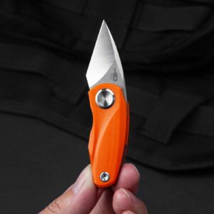 BESTECH KNIVES Mini Folding Pocket Knife: 1.53" 14C28N Steel Stain Stonewash Tanto Blade, G10 Handle, Front Flipper Liner Lock, Good for Outdoor EDC (BG38C Orange)