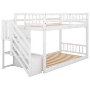 Merax Twin Over Twin Low Bunk Bed with Ladder and for Storage Staircase for Teens, Boys or Girls, No Box Sping Needed