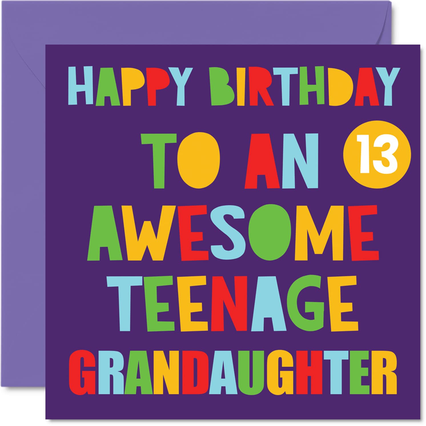 Stuff4 Fun 13th Birthday Cards for Granddaughter - Awesome Teenage Granddaughter 13 - Happy 13th Birthday Card from Grandma Grandpa Nanny, 5.7 x 5.7 Inch Thirteen Thirteenth Bday Greeting Cards Gift