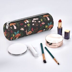 Ykklima Mushroom Snails Butterfly Flower Pattern Leather Pencil Case Zipper Pen Makeup Cosmetic Holder Pouch Stationery Bag for School Work Office