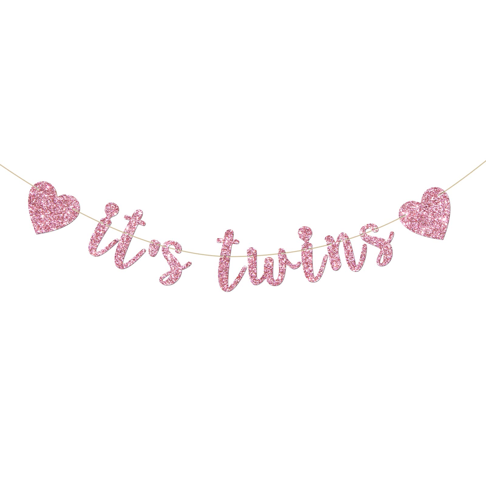 INNORU It's Twins Banner for Girls, Baby Shower Gender Reveal Party for Babies, Twin Girls 1st Birthday Party Decorations Supplies, Pink Glitter