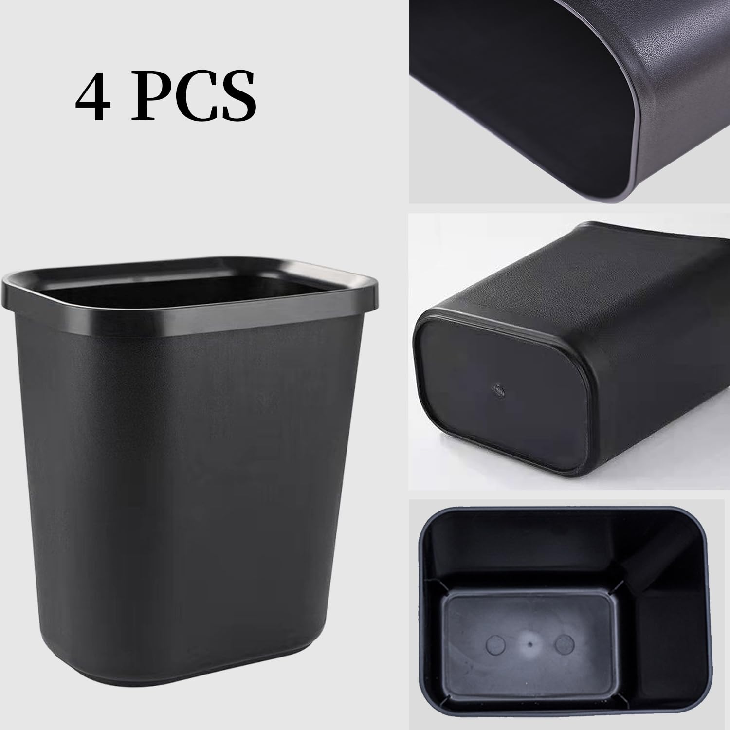 Halyuhn Black Small Trash Can 4Pack, 2Gallon/8 L Plastic Office Trash Can Garbage Can Under Desk, Trash Cans for Bedroom, Office and Kitchen, Bathroom Trash Can Fits Narrow Space, Plastic Trash Can