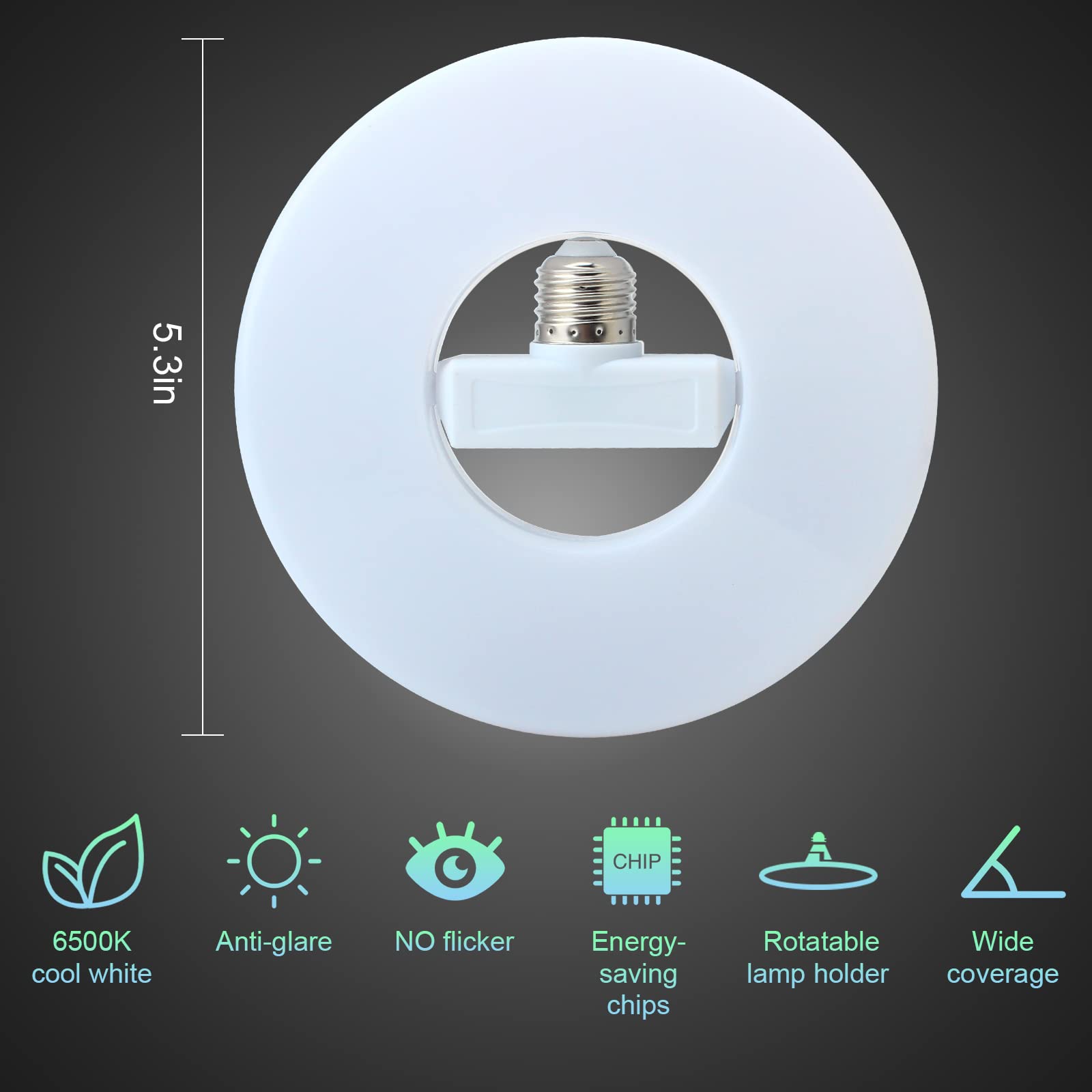 UFO LED Light Bulb, 28W, 40W, 60W LED Ceiling Light Bulb, Flat LED Light Bulb, Base for Home Lighting, Garage, Workshop, Basement Easy-Installation Energy Saving LED Lamp with Folded E27 (60)