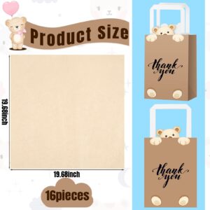 Eersida 16 Pcs Teddy Bear Gift Bags Baby Shower Bags Bear Birthday Decorations Thank You Paper Bags with Tissue Handles Brown Candy Treat Bags for Guests Wedding Kids Prizes School Party Supplies