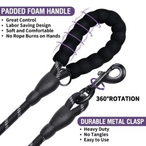 COOYOO 2 Pack Dog Leash 6 FT Heavy Duty - Comfortable Padded Handle - Reflective Dog Leash for Medium Large Dogs with Collapsible Pet Bowl Set 3-Black+Purple