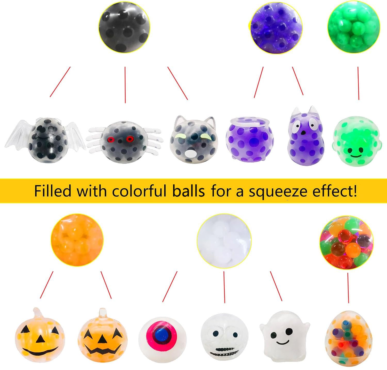 36 Pcs Halloween Mini Sensory Stress Ball Squeeze Toy to Stress Reliever,Great for Adults Party Favors,Halloween Miniatures (Halloween)