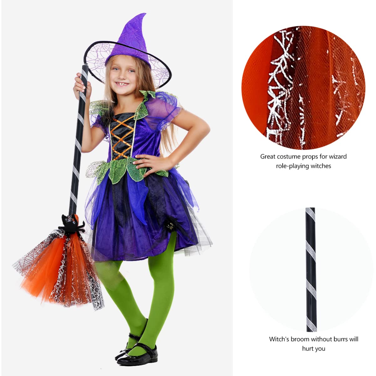 Ciieeo Witch Broom Halloween Witches Broom Plastic Spider Broom Props Halloween Costume Haunted House Decoration Masquerade Show Dress Up Supplies Toddler Clothing