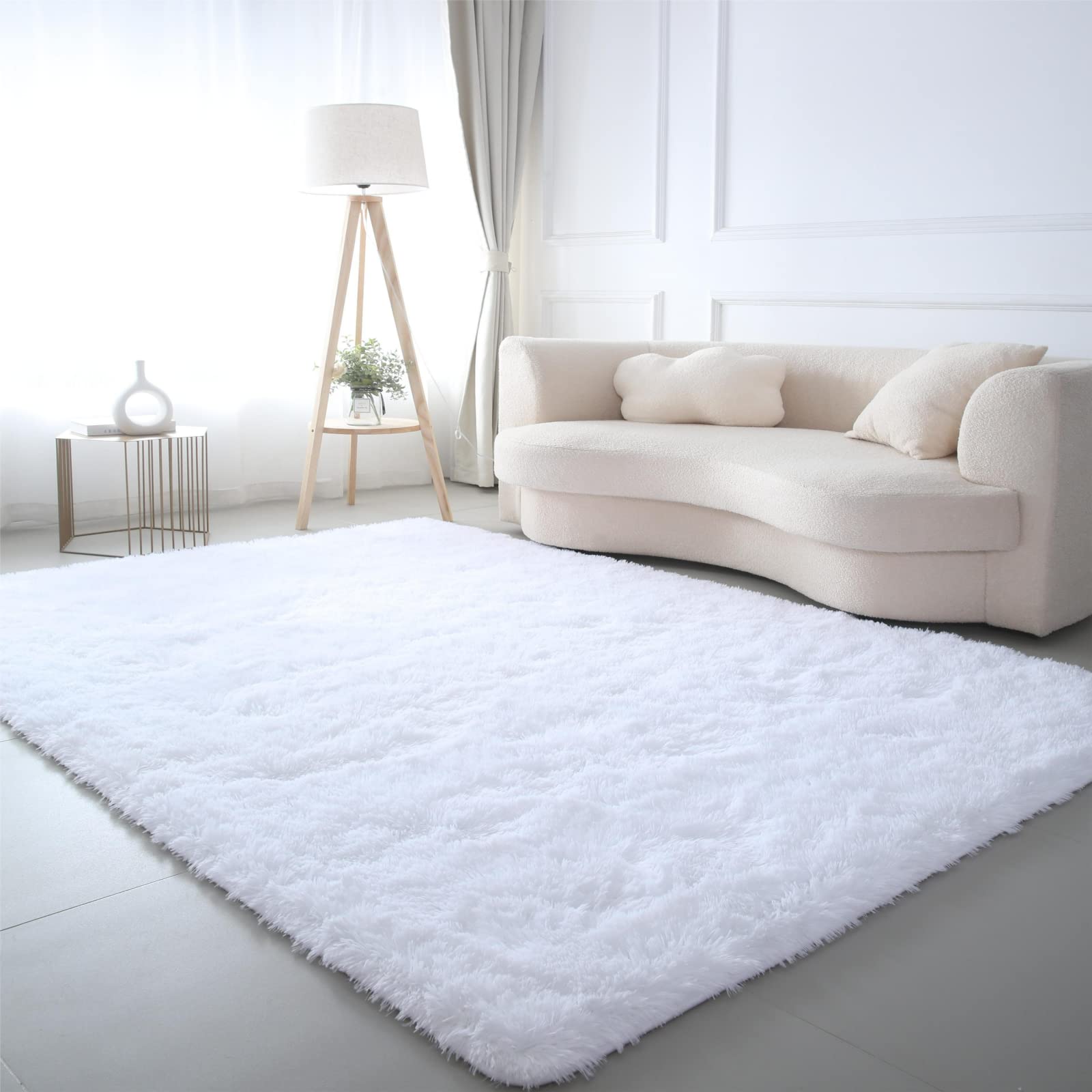 CAIYUECS Ultra Soft Shag Area Rug for Indoor, Kids Bedroom Living Room, Non-Skid Modern Nursery Faux Fur Fluffy Plush Rugs for Home Decor (5x7 Feet, White)