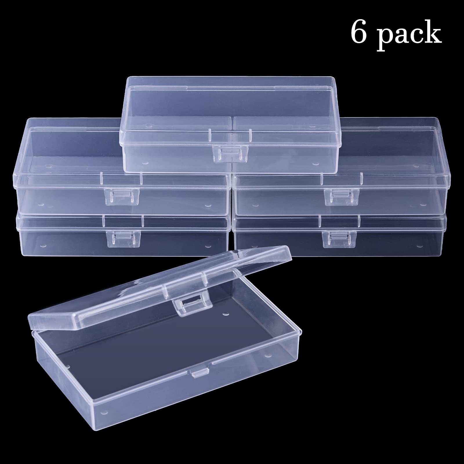 ZORRITA 6 Pack Small Plastic Containers with Hinged Lids, Rectangle Clear Storage Boxes for Beads, Jewelry, Game Pieces, Crafts Items and Office Supplies (5.2 x 3.03 x 1.18 Inch)