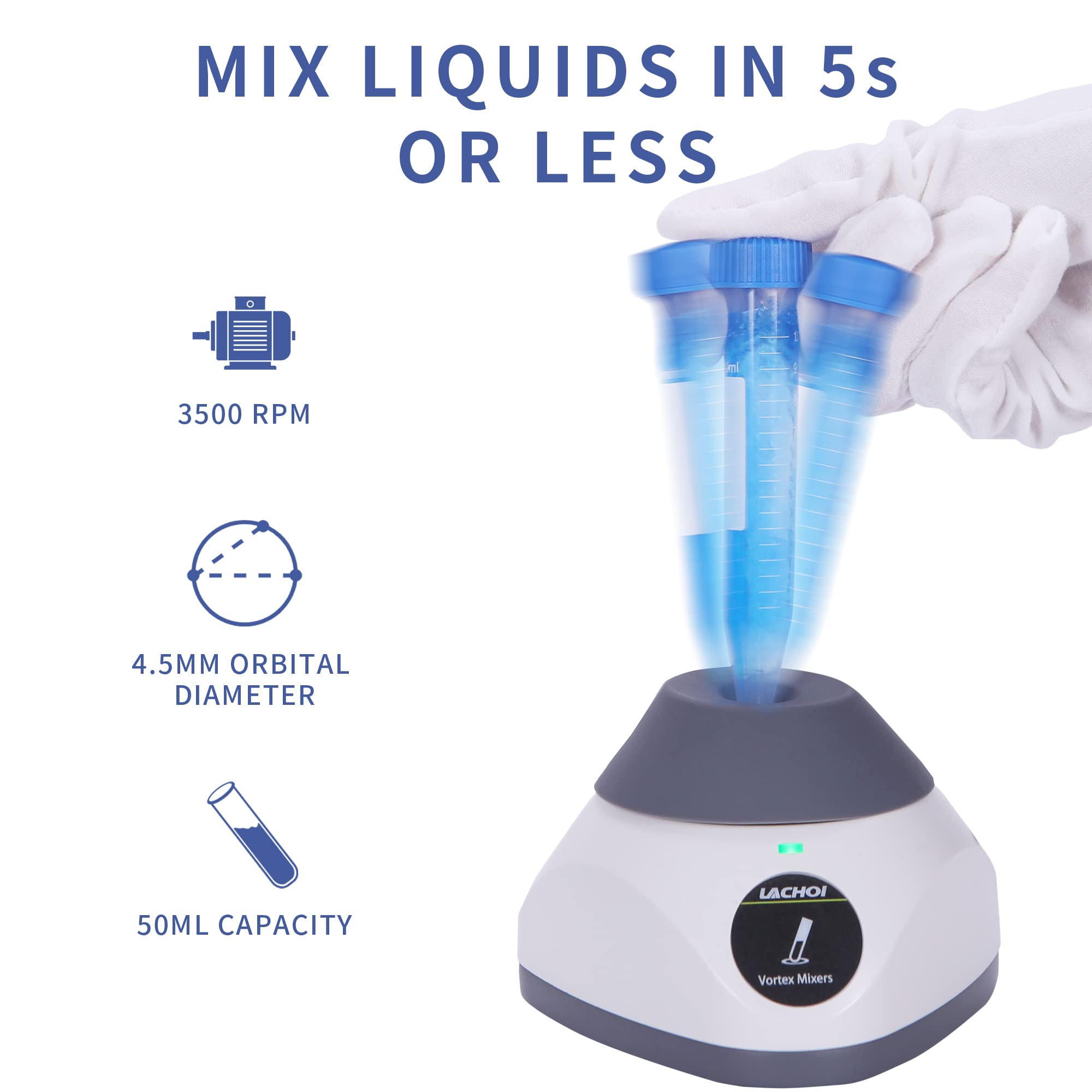 LACHOI Mini Vortex Mixer Lab Vortex Shaker with Touch Function 3500rpm Mix Up to 50ML 4.5mm Orbital Diameter for Nail Polish Inks Eyelash Adhesives Acylic Paints Test Tube Vortex Paint Mixer