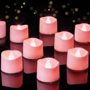 homemory pink tea lights candles battery operated, 200+hour flameless flickering fake electric led colored tealights candles for romantic wedding decor, baby showers, proposal, valentine's, 12-pack