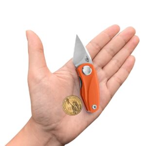 BESTECH KNIVES Mini Folding Pocket Knife: 1.53" 14C28N Steel Stain Stonewash Tanto Blade, G10 Handle, Front Flipper Liner Lock, Good for Outdoor EDC (BG38C Orange)