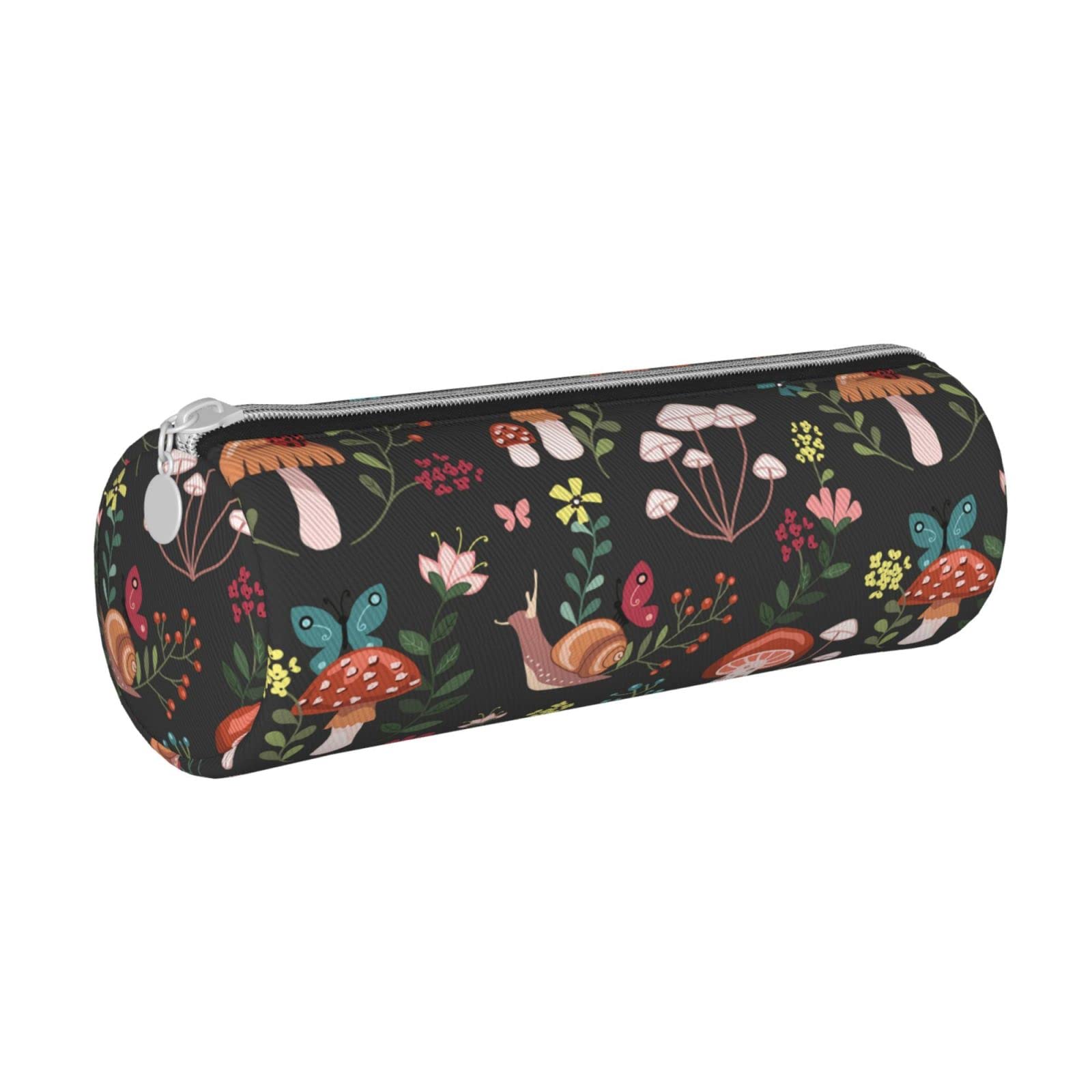 Ykklima Mushroom Snails Butterfly Flower Pattern Leather Pencil Case Zipper Pen Makeup Cosmetic Holder Pouch Stationery Bag for School Work Office