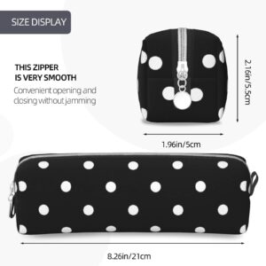 Ykklima Leather Pencil Case - Polka Dot Black and White Simple Pattern, Stationery Bag Pen Organizer Makeup Cosmetic Holder Pouch for School Work Office College