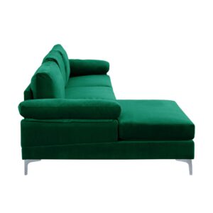 Casa Andrea Milano Modern Sectional Sofa L Shaped Velvet Couch, with Extra Wide Chaise Lounge