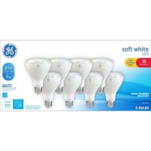 ge led 9-watt, 650 lumens, (65w equivalent) soft white, br30 indoor floodlight bulbs, e26 medium base, 13-year life, 8pk