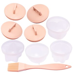 Egg poacher cups - microwave egg poacher - stovetop hard boiled egg mold – soft boiled egg holder - jello cups with lids – pink set of 4 + oil brush