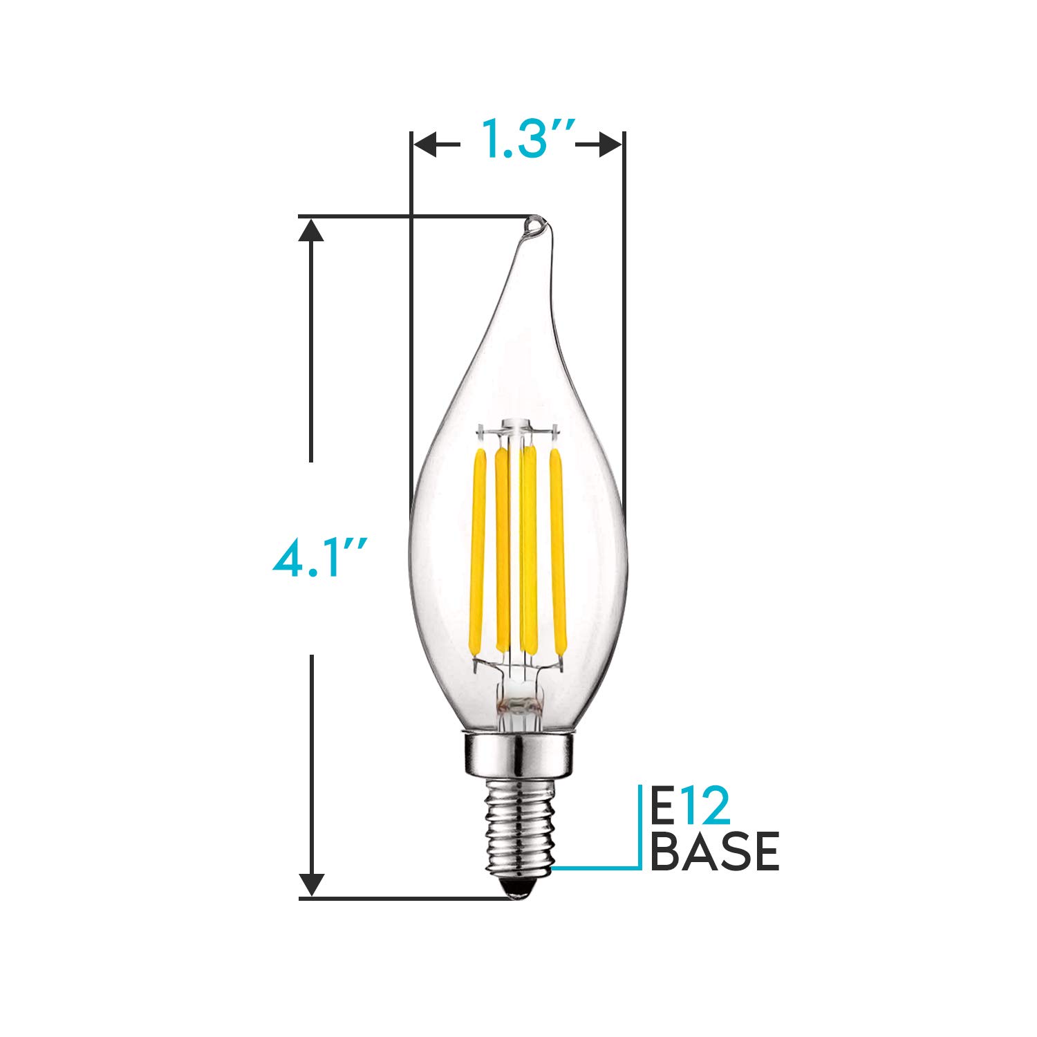 LUXRITE Vintage Candelabra LED Bulb 60W Equivalent, 550 Lumens, 3500K Natural White, LED Chandelier Light Bulbs 5W, Dimmable, Flame Tip Clear Glass, Filament LED Candle Bulbs, E12 Base (6 Pack)