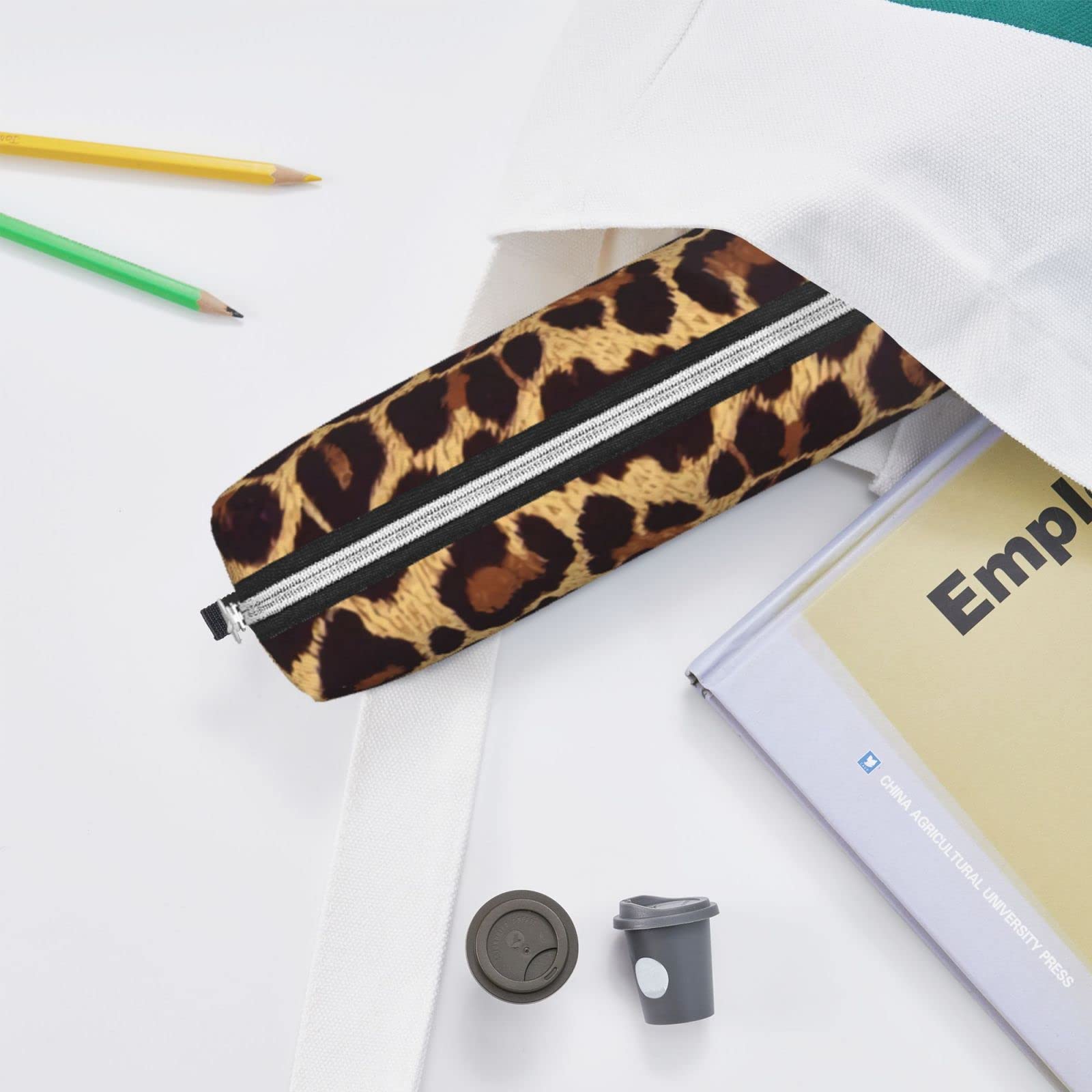 Ykklima Leather Pencil Case - Cool Cheetah Leopard, Stationery Bag Pen Organizer Makeup Cosmetic Holder Pouch for School Work Office College