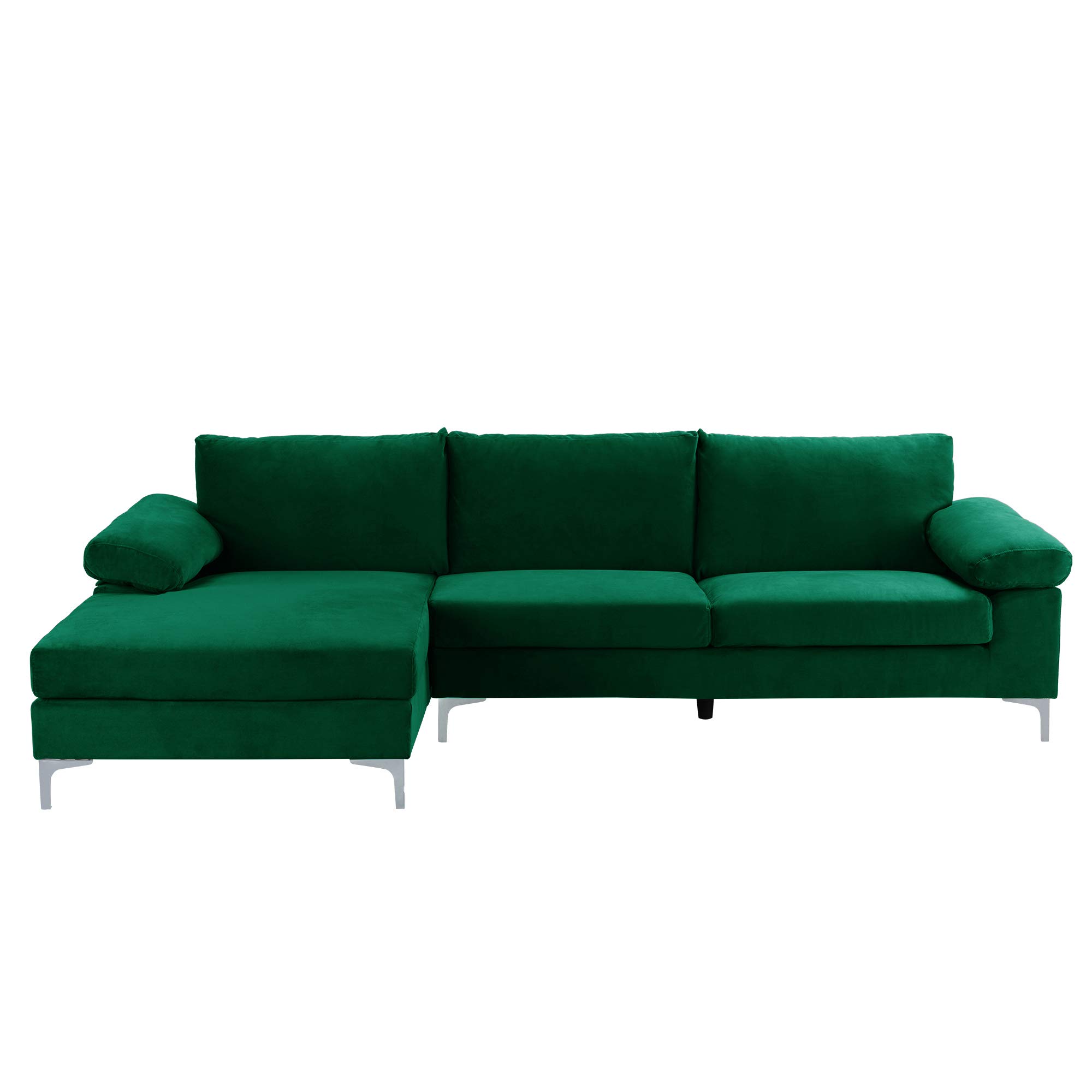 Casa Andrea Milano Modern Sectional Sofa L Shaped Velvet Couch, with Extra Wide Chaise Lounge