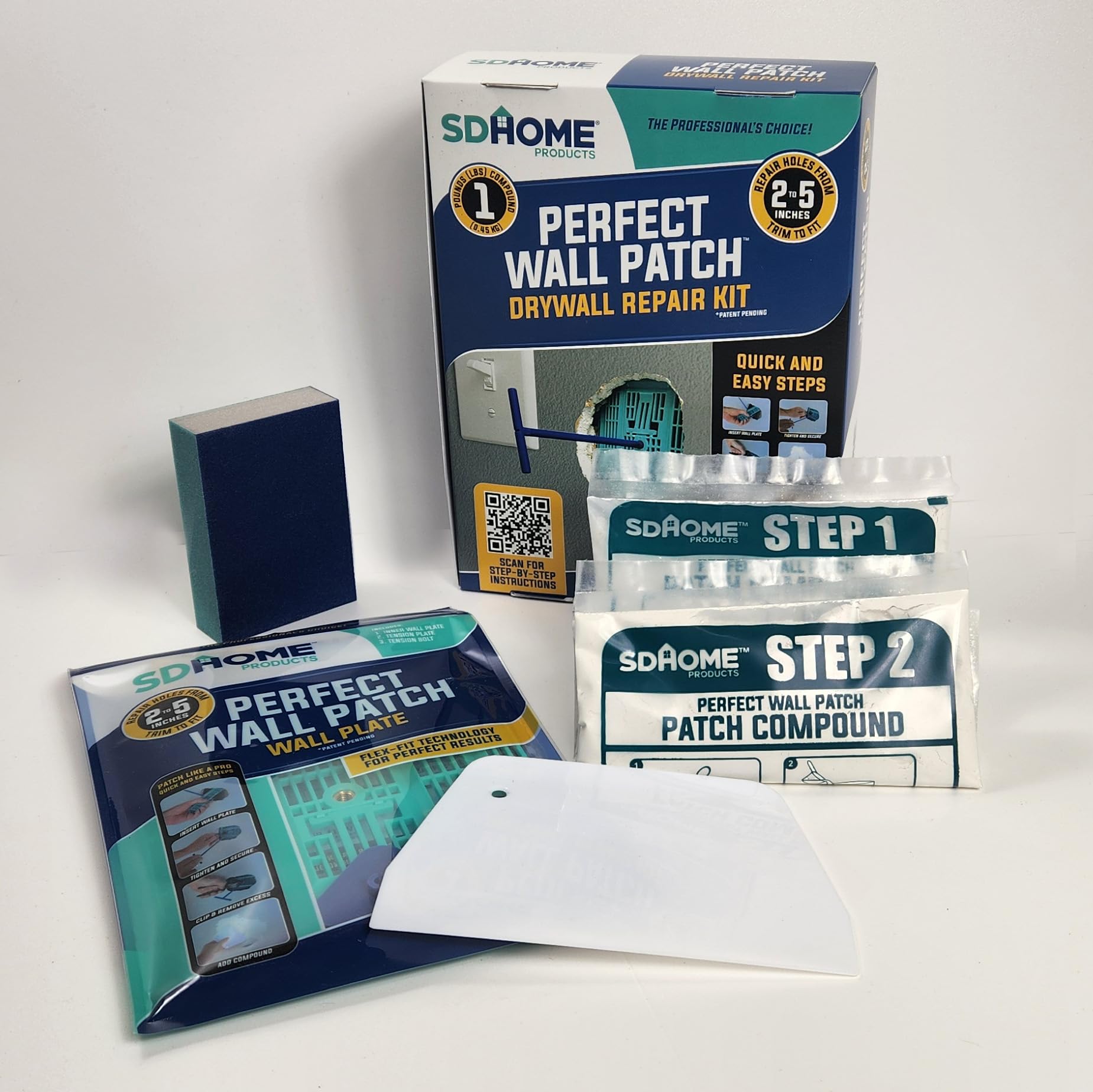 SDHome Perfect Wall Patch Drywall Repair Kit with Compound, Back Plate, and Putty Knife - Repairs Large Holes with Ease