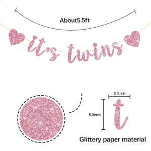 INNORU It's Twins Banner for Girls, Baby Shower Gender Reveal Party for Babies, Twin Girls 1st Birthday Party Decorations Supplies, Pink Glitter