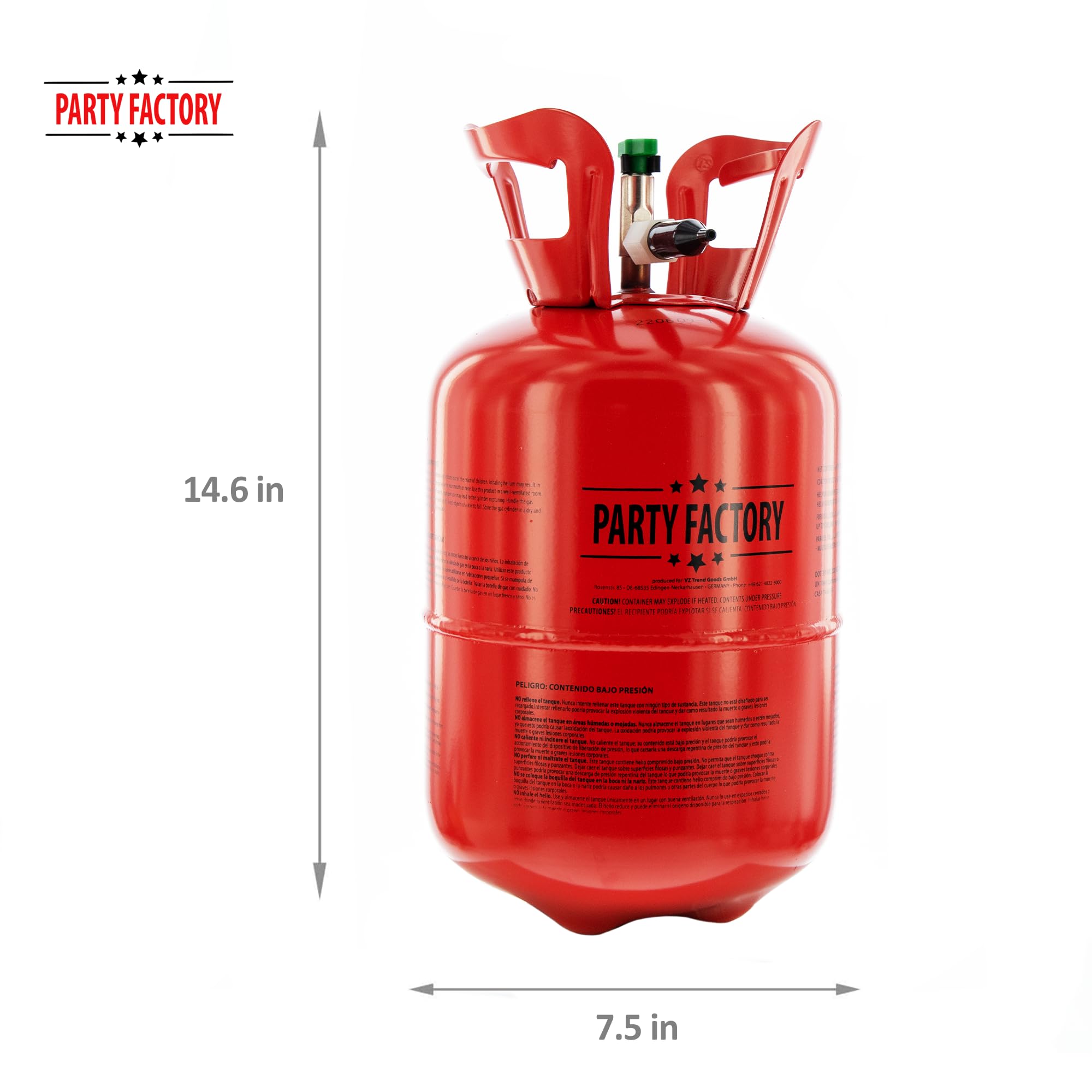 Party Factory Helium Tank for up to 30 Latex Balloons, Helium Cylinder 7 cu. ft. Gas with filling quantity for Balloons, Ideal for Birthday Party, Wedding