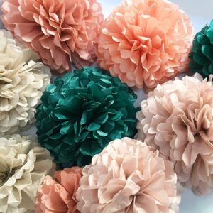 AIM & GGKK Paper Pom Poms Gold Gradient Navy Blue and White Tissue Hanging Paper Pom Poms,Flower Ball Wedding Birthday Party Decoration(12pcs,8"&10"&12")