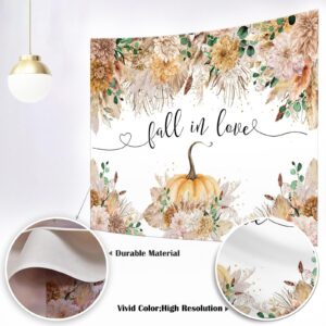 Mocsicka Fall in Love Bridal Shower Backdrop Boho Autumn Wedding Party Decoration Autumn Leaves Fall Bridal Shower Photography Background Pumpkin Bridal Shower Decoration Banner (8x6ft(96x72 inch))