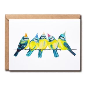 eirlysdesigns blue tits - birthday card - funny cards - blue tits love birthday greeting card - bird lover card - funny greeting card, 5 x 7 inches