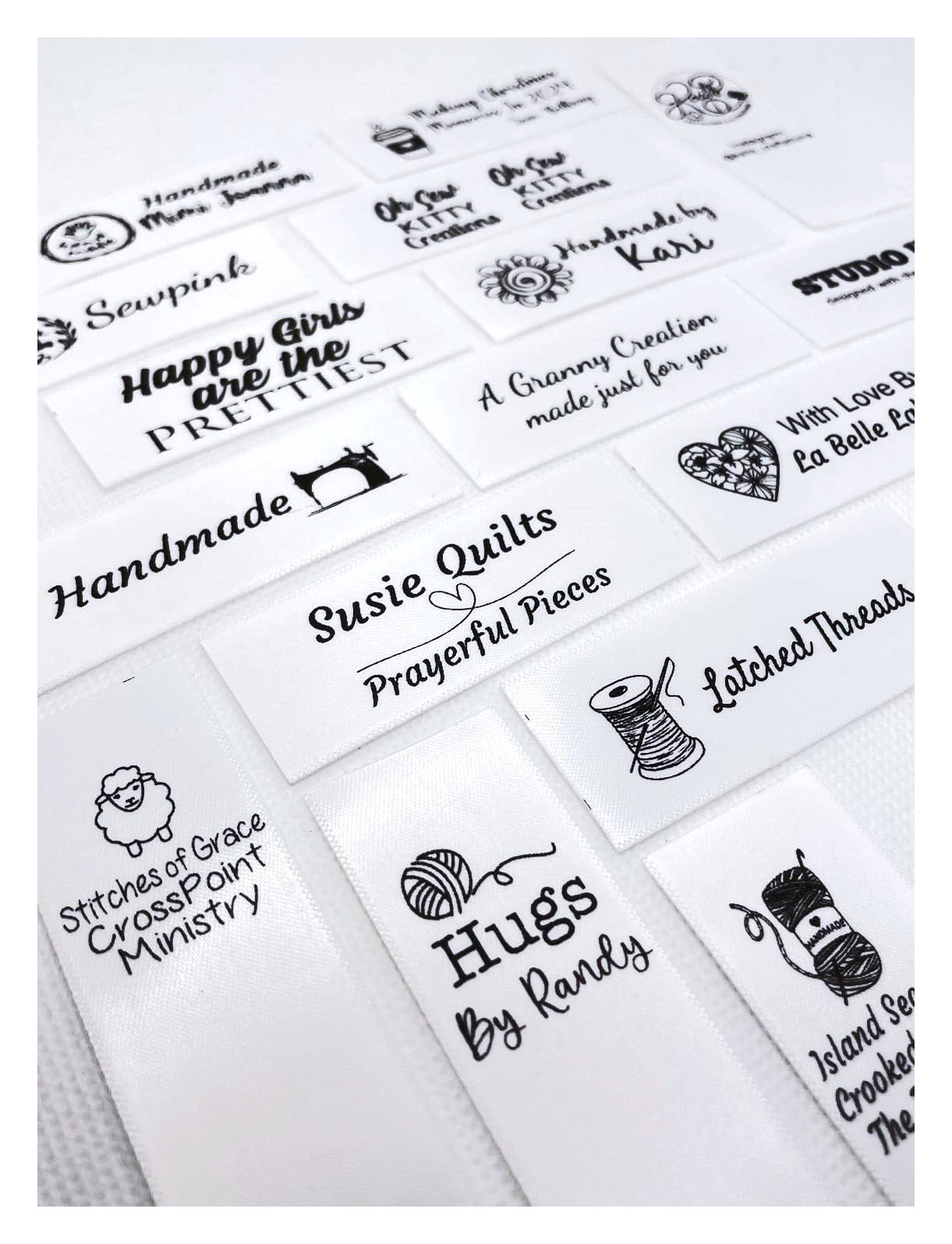 Design Your Own - Non-Fraying Quality Custom Printed Satin Fabric Labels Jennifer's Jewels Brand Made in USA Sew On for Branding, Crafts, Clothing, Compliancy Needs, Knitting, Crocheting, Handmade