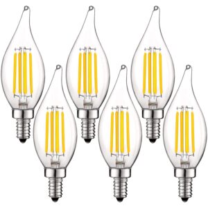 luxrite vintage candelabra led bulb 60w equivalent, 550 lumens, 3500k natural white, led chandelier light bulbs 5w, dimmable, flame tip clear glass, filament led candle bulbs, e12 base (6 pack)