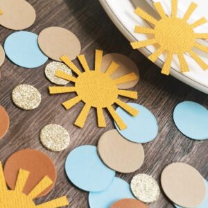 Golden Brown Blue Sunny Dots Confetti Boy Birthday Baby Shower Scatter Table Decoration for First Trip Around the Sun Theme Party Bridal Shower Party Boho Wedding Classroom Nursery Supplies 150 Pcs