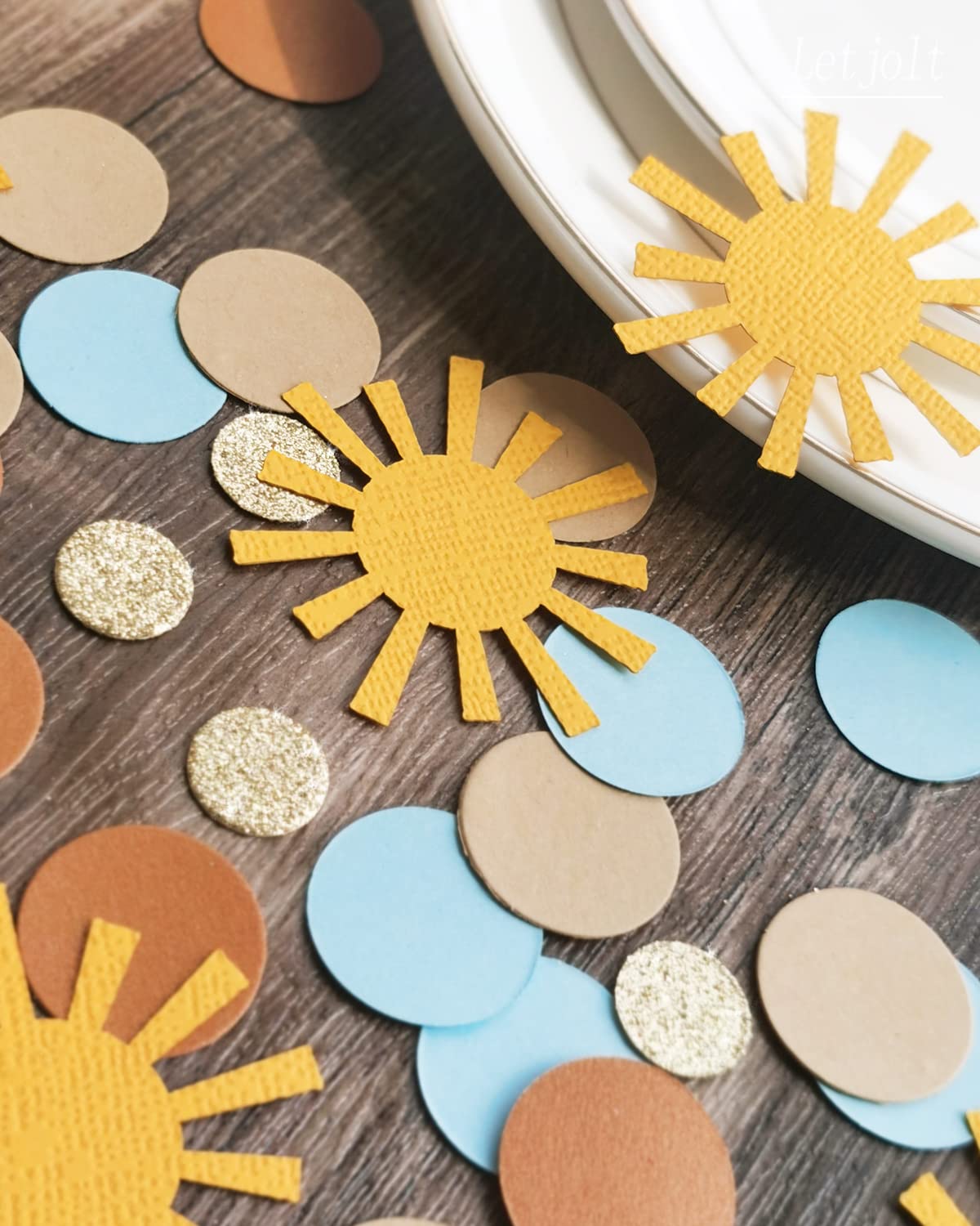 Golden Brown Blue Sunny Dots Confetti Boy Birthday Baby Shower Scatter Table Decoration for First Trip Around the Sun Theme Party Bridal Shower Party Boho Wedding Classroom Nursery Supplies 150 Pcs