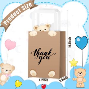 Eersida 16 Pcs Teddy Bear Gift Bags Baby Shower Bags Bear Birthday Decorations Thank You Paper Bags with Tissue Handles Brown Candy Treat Bags for Guests Wedding Kids Prizes School Party Supplies