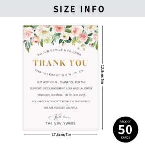 POWER UNICO FLOWER 50 Thank You Table Cards for Wedding, Floral Design Thank You Place Setting, Table Place Cards for Wedding, Dinner, Parties, Rehearsals, Event and Celebrations,5"x7" (5x7in, 621)