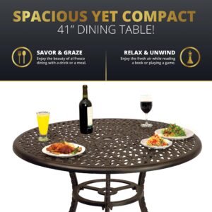 Kinger Home Harmon 5-Piece Cast Aluminum Outdoor Dining Set for 4 with Cushions - Elegant Round Patio Table and Chairs with Umbrella Hole, Bronze