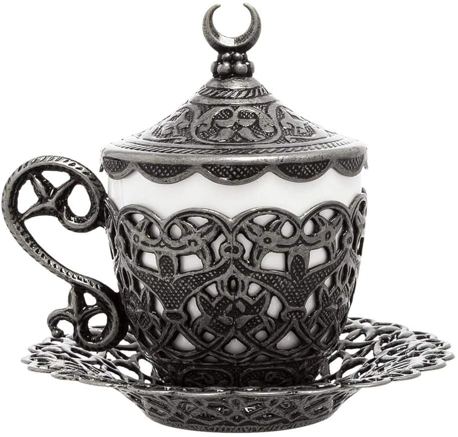 Alisveristime (1 Pc Turkish Coffee Cup - Traditional Design with Crescent Motif, Porcelain Cup and Saucer for Turkish, Greek, Arabic Coffee and Espresso (Gelincik) (Black)