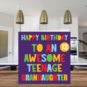 Stuff4 Fun 13th Birthday Cards for Granddaughter - Awesome Teenage Granddaughter 13 - Happy 13th Birthday Card from Grandma Grandpa Nanny, 5.7 x 5.7 Inch Thirteen Thirteenth Bday Greeting Cards Gift