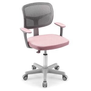 glacer kids desk chair with arms, 330 lbs adjustable mesh study chair with wheels for girls boys, swivel computer task chair with lumbar support, teen office chair for home, school, bedroom (pink)