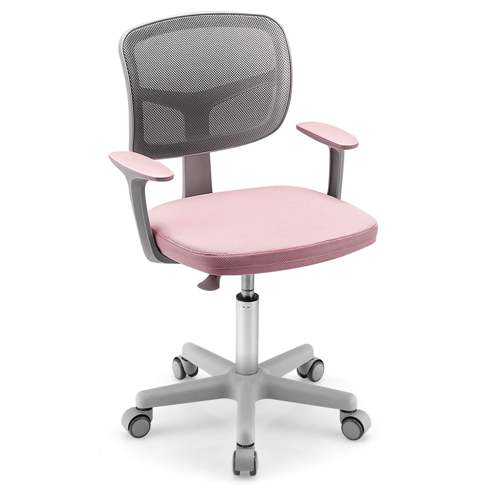 GLACER Kids Desk Chair with Arms, 330 LBS Adjustable Mesh Study Chair with Wheels for Girls Boys, Swivel Computer Task Chair with Lumbar Support, Teen Office Chair for Home, School, Bedroom (Pink)