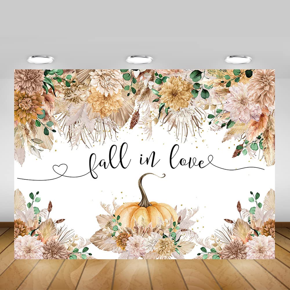 Mocsicka Fall in Love Bridal Shower Backdrop Boho Autumn Wedding Party Decoration Autumn Leaves Fall Bridal Shower Photography Background Pumpkin Bridal Shower Decoration Banner (8x6ft(96x72 inch))