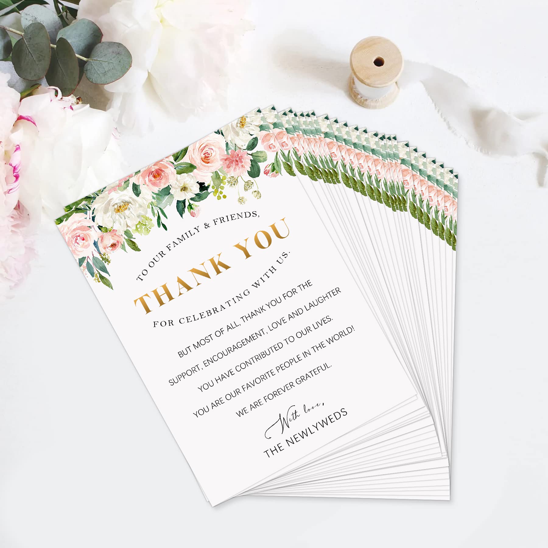 POWER UNICO FLOWER 50 Thank You Table Cards for Wedding, Floral Design Thank You Place Setting, Table Place Cards for Wedding, Dinner, Parties, Rehearsals, Event and Celebrations,5"x7" (5x7in, 621)